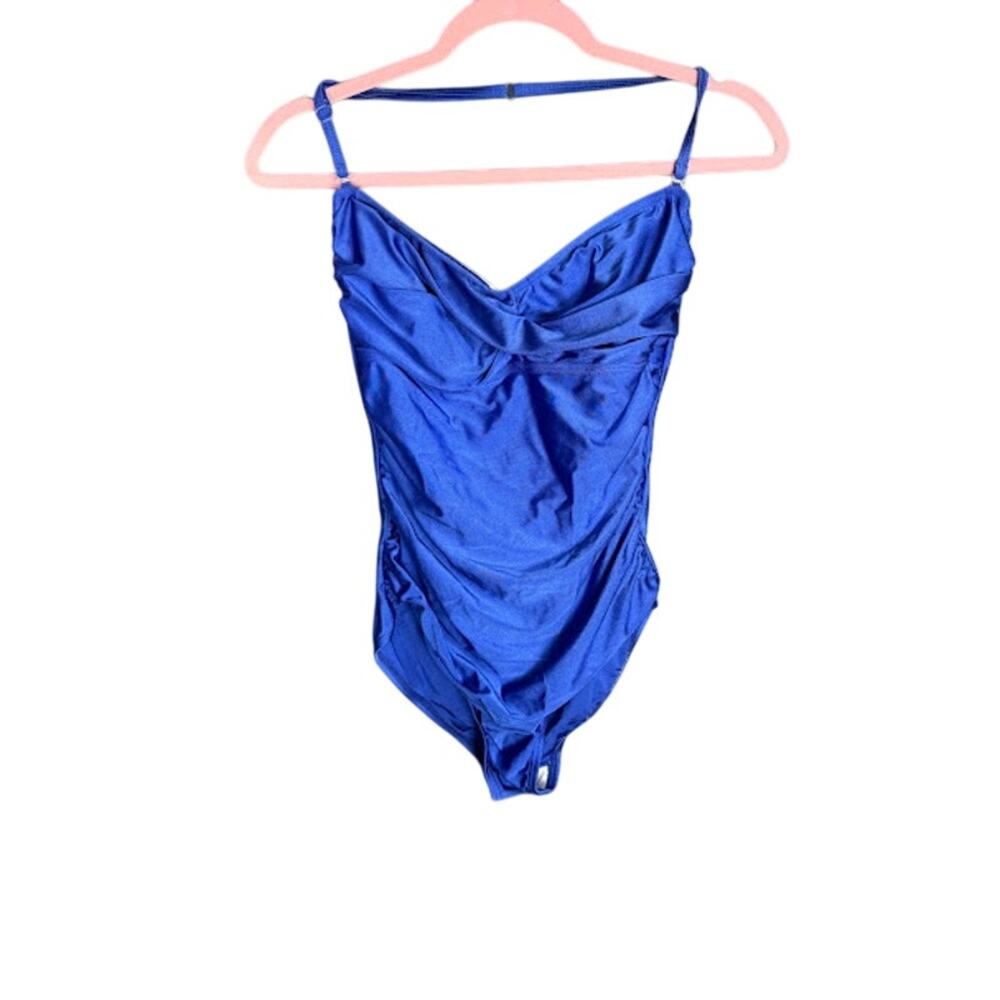 VTG Housewife One Piece Size 12 Swimsuit Removable Strap Ruching Slimming